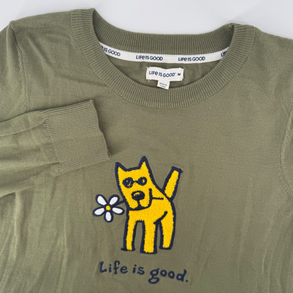 Life is Good Sweater Womens Medium Green Rocket Dog Graphic‎ Pullover WH51562